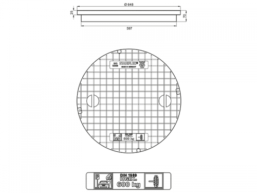 Stabiflex Schachtabdeckung Kunststoff SOLO-648-600kg Zeichnung/Masse